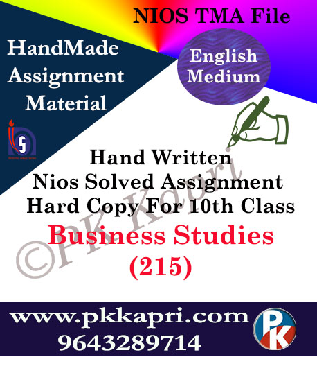 Business Study 215 NIOS Handwritten Solved Assignment English Medium