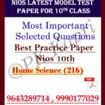Latest Nios Model Test Paper (216) Home Science For 10th Class in Pdf (Soft Copy) with Most Important Questions