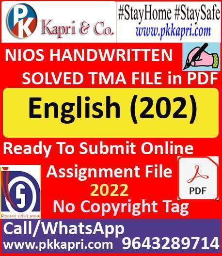 Nios Solved Tma English 202 Hand Written Assignment for October 2022