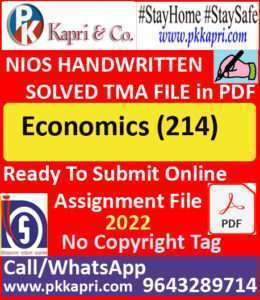 Nios Solved Tma Economics 214 Hand Written Assignment for October 2022 English Medium