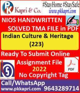 Nios Solved Tma Indian Culture And Heritage 223 Hand Written Assignment Hindi Medium for October 2022