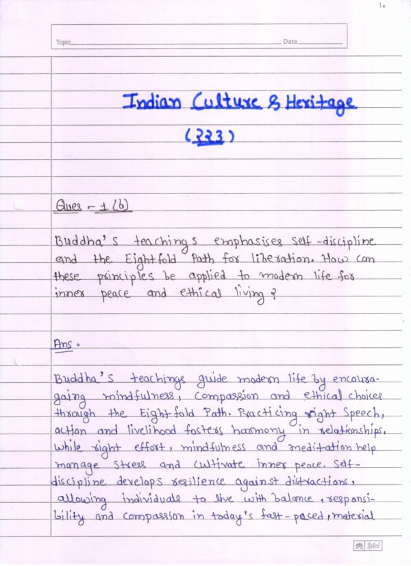 Nios Indian Culture & Heritage 223 Solved Handwritten Assignment Scanned Pdf English Medium (NIOS TMA 2025-26)