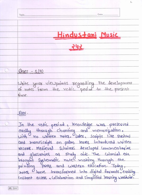 Nios Hindustani Music 242 Solved Handwritten Assignment Scanned Pdf English Medium (NIOS TMA 2025)
