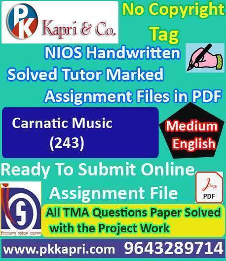 Nios Carnatic Music 243 Solved Handwritten Assignment Scanned Pdf English Medium