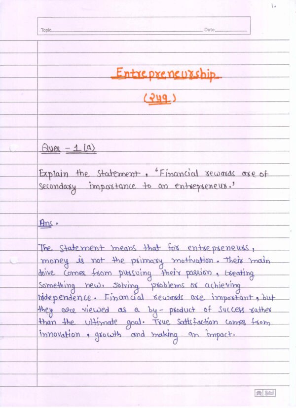 Nios Entrepreneurship 249 Solved Handwritten Assignment Scanned Pdf English Medium (NIOS TMA 2025-26)