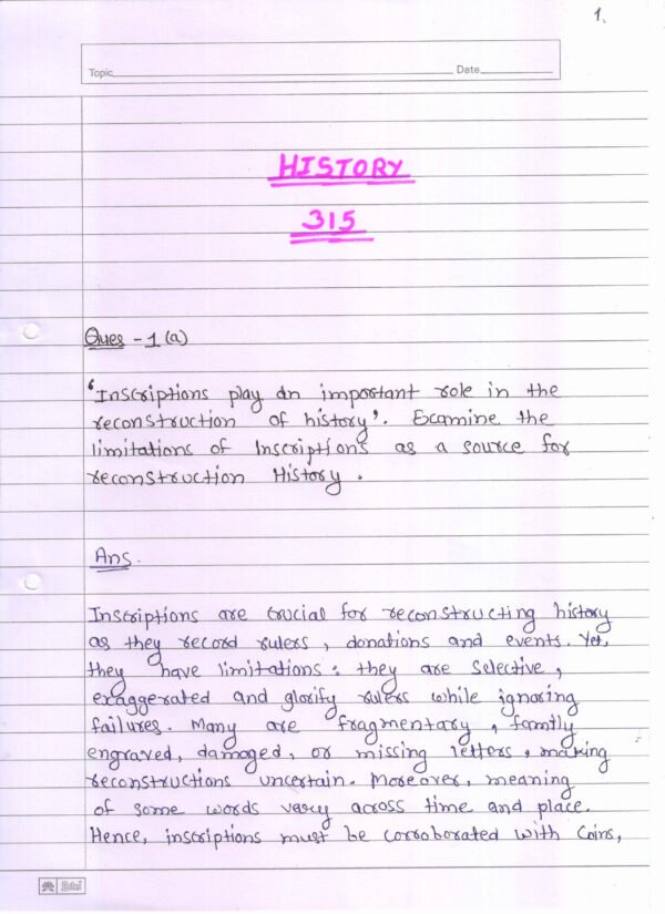 Nios History 315 Solved Handwritten Assignment Scanned Pdf English Medium (NIOS TMA 2026)