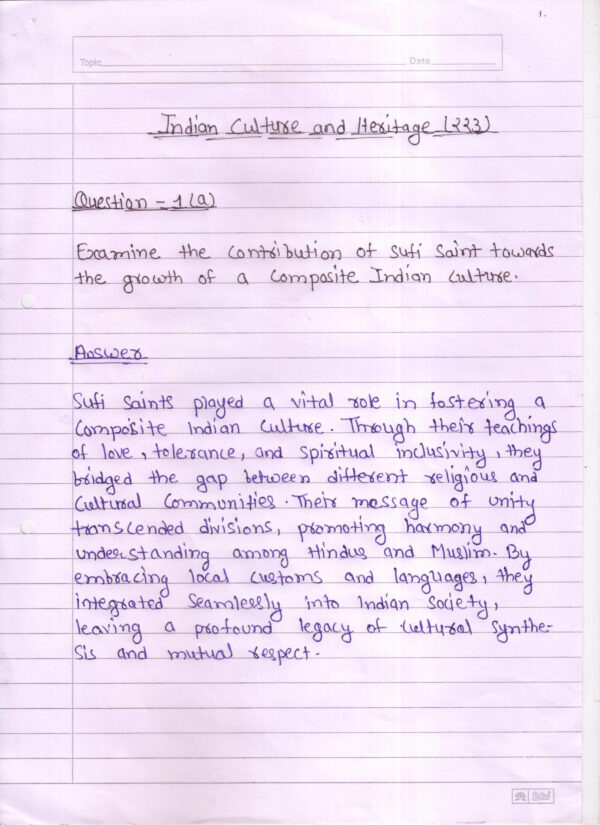 Nios Indian Culture & Heritage 223 Solved Handwritten Assignment Scanned Pdf English Medium NIOS TMA 2024