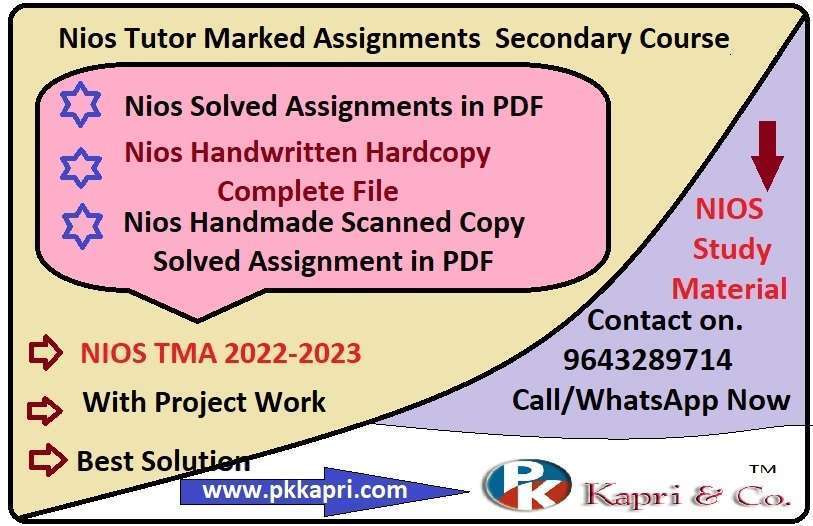 Nios Tutor Marked Assignments Secondary Course 2023 All Subjects