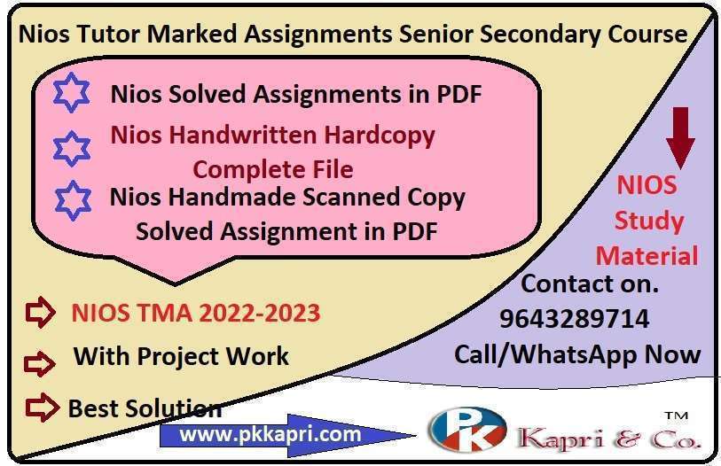 Nios Tutor Marked Assignments Senior Secondary Course 2023 All Subjects