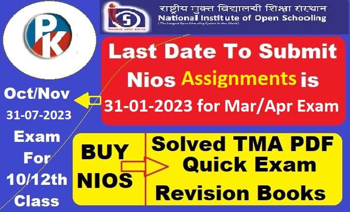 Nios Tma 2023 Question Paper with their answers for 10th & 12th Class