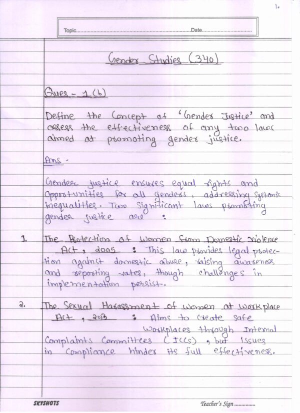 Nios Gender Studies 340 Solved Handwritten Assignment Scanned Pdf English Medium