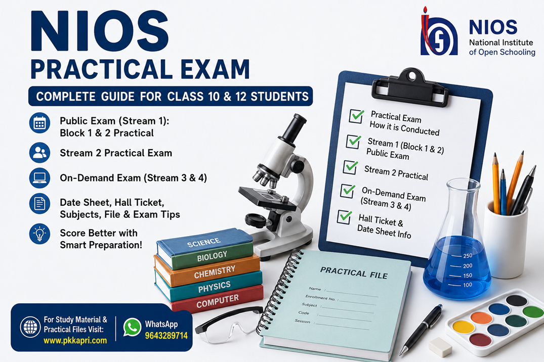 NIOS Practical Exam Date, Hall Ticket, Record File, Subject List - Class 10 & 12 Complete Details