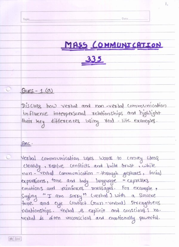 Nios Mass Communication 335 Solved Handwritten Assignment Scanned Pdf English Medium (NIOS TMA 2026)