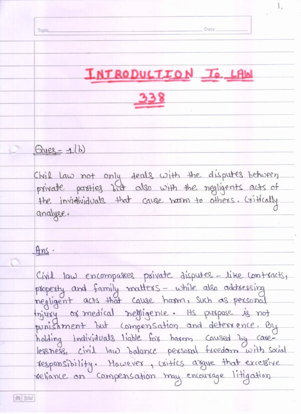 Nios Introduction To Law 338 Solved Handwritten Assignment Scanned Pdf English Medium (NIOS TMA 2026)