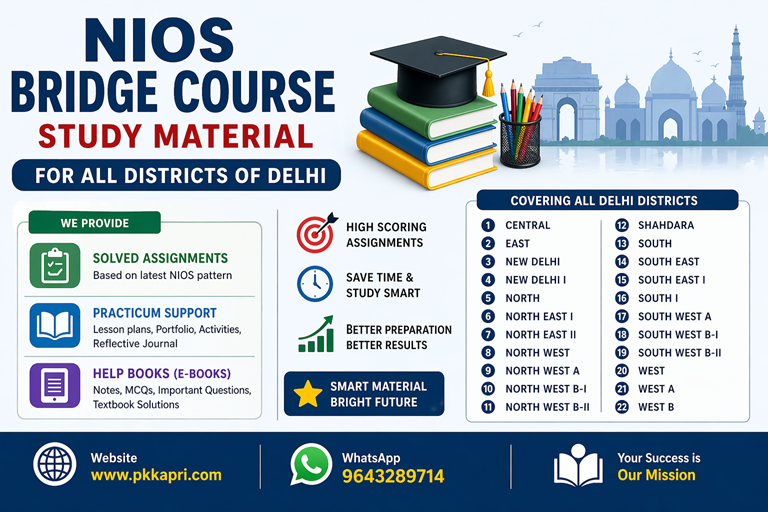 NIOS Bridge Course Study Material Delhi Solved Assignments All Districts