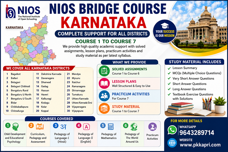 NIOS Bridge Course Karnataka Study Material & Solved Assignments