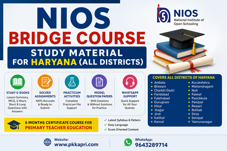 NIOS Bridge Course Study Material Haryana  Solved Assignments, Practicum, Notes PDF