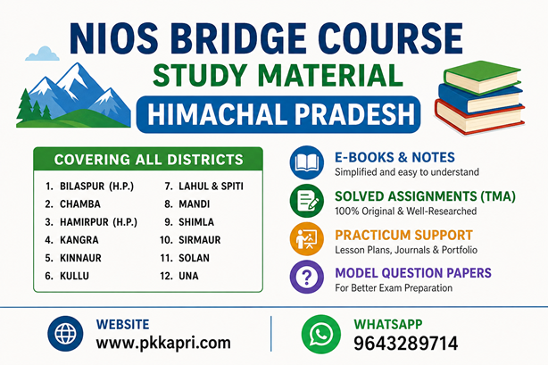 NIOS Bridge Course Study Material Himachal Pradesh 2026 | Notes, TMA & Practicum