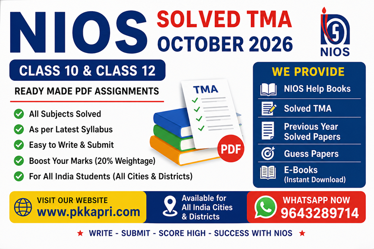 NIOS Solved TMA 2026 (Oct Exam) Class 10 & 12 | Download PDF Assignments | All India