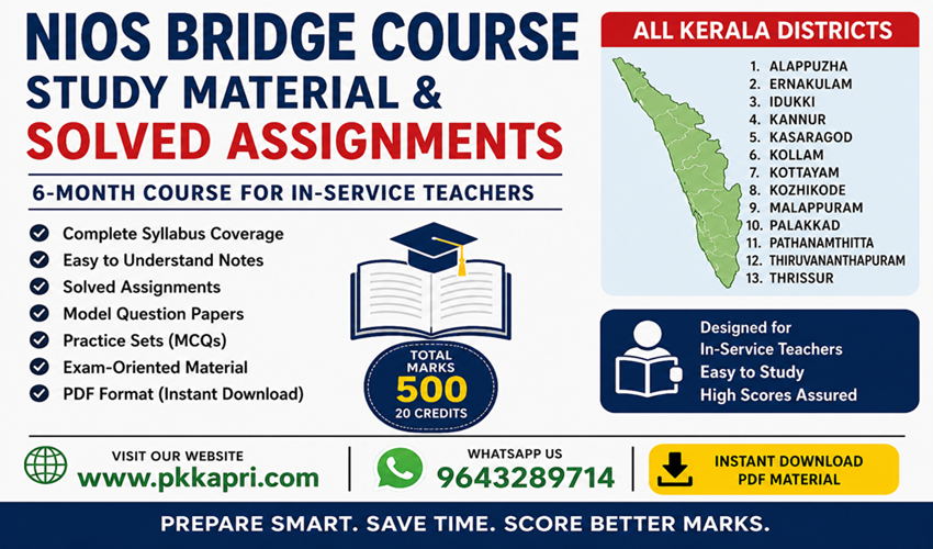 NIOS Bridge Course Study Material & Solved Assignments in Kerala for In-Service Teachers